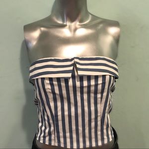 Strapless striped collar top